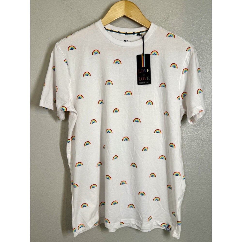 Free Planet Love Is Love Rainbow All‎ Over Print Shirt White Mens Size S Unisex